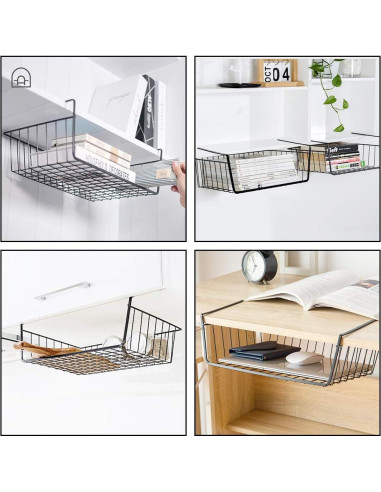 Paquete de 4 cestas organizadoras Dveda para estante bajo gabinete - Metal negro