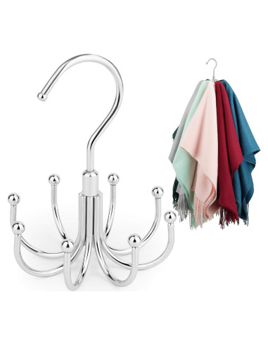 Organizador de Bufandas ZEDODIER, Soporte Rotatorio Plata, 8 Ganchos
