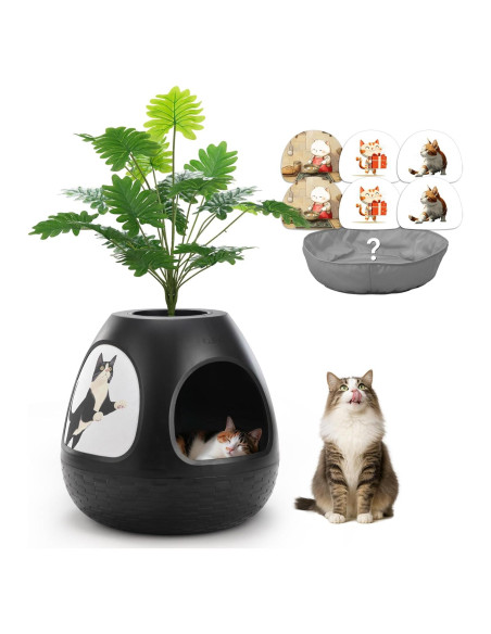 Cueva para Gatos Copod8 3-en-1 con Planta y Rascadores M Negro Cueva para Gatos Copod8 3-en-1 con Planta y Rascadores M Negro