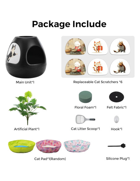 Cueva para Gatos Copod8 3-en-1 con Planta y Rascadores M Negro Cueva para Gatos Copod8 3-en-1 con Planta y Rascadores M Negro