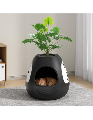 Cueva para Gatos Copod8 3-en-1 con Planta y Rascadores M Negro