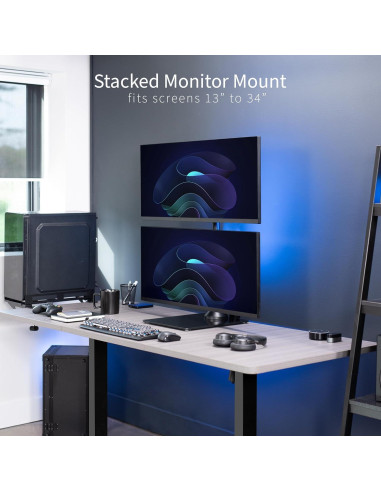 Soporte Doble Monitor VIVO STAND-V002LG Base Vidrio Templado