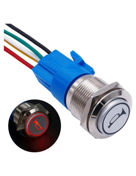 Interruptor de Botón de Cuerno 12V TWTADE 19mm LED Rojo Interruptor de Botón de Cuerno 12V TWTADE 19mm LED Rojo