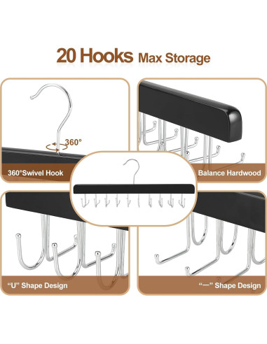 Perchero 2 en 1 TOPIA HANGER para Cinturones y Corbatas - Negro