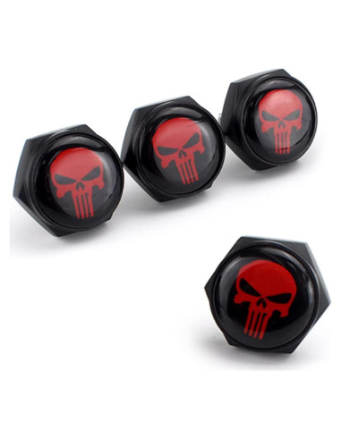 Kit de Sujetadores de Tornillos para Placas de Matrícula Gseigvee 4 Piezas Calavera Roja
