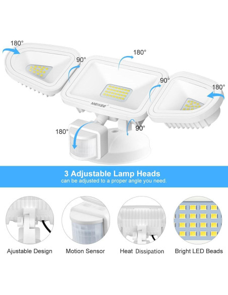 Luz de Seguridad LED MEIKEE 42W con Sensor de Movimiento IP65 Luz de Seguridad LED MEIKEE 42W con Sensor de Movimiento IP65