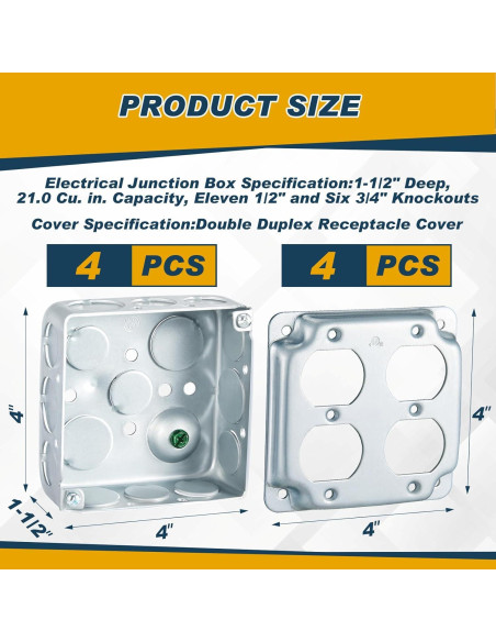 4 Cajas de Conexiones Eléctricas Doble Dúplex Copkim 10.16 cm 4 Cajas de Conexiones Eléctricas Doble Dúplex Copkim 10.16 cm