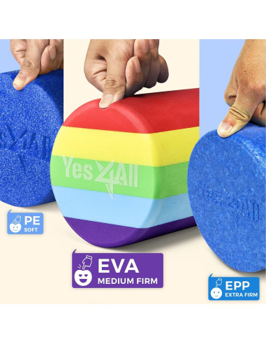 Rodillo de Espuma EVA Yes4All 46 cm Arcoíris Suave para Yoga