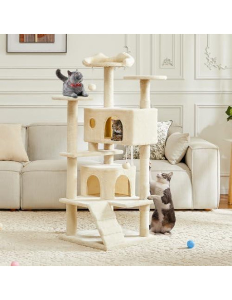Torre para Gatos DUMOS Beige 137 cm con 2 Condominios y Juguetes Torre para Gatos DUMOS Beige 137 cm con 2 Condominios y Juguetes