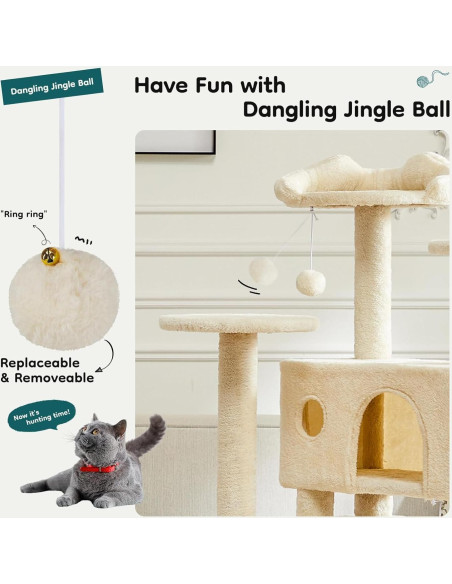 Torre para Gatos DUMOS Beige 137 cm con 2 Condominios y Juguetes Torre para Gatos DUMOS Beige 137 cm con 2 Condominios y Juguetes