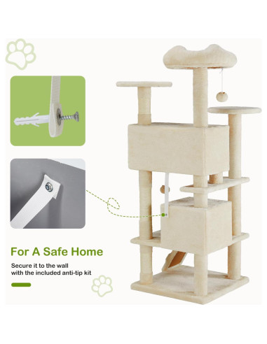 Torre para Gatos DUMOS Beige 137 cm con 2 Condominios y Juguetes