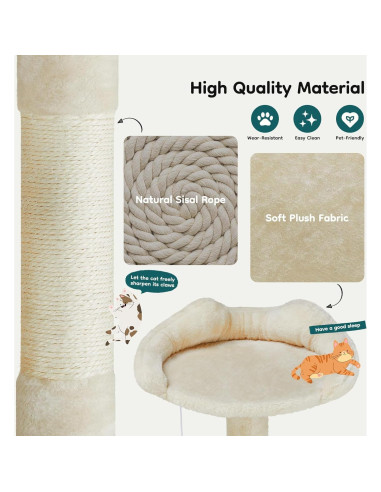 Torre para Gatos DUMOS Beige 137 cm con 2 Condominios y Juguetes