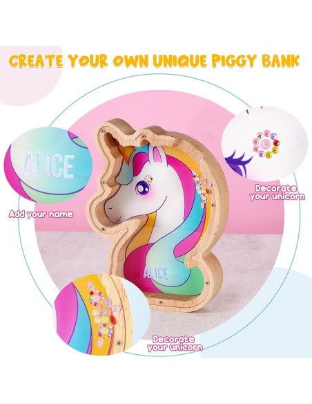 Alcancía de Madera Unicornio WERNNSAI DIY con Stickers Alcancía de Madera Unicornio WERNNSAI DIY con Stickers