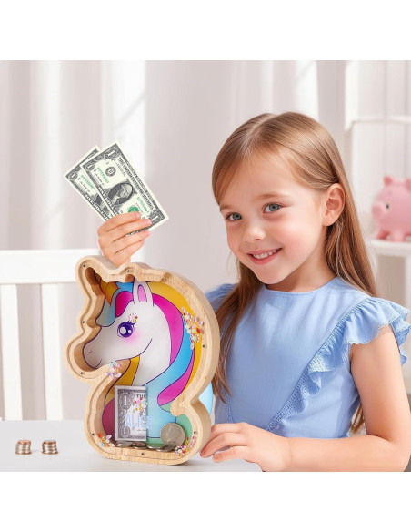 Alcancía de Madera Unicornio WERNNSAI DIY con Stickers Alcancía de Madera Unicornio WERNNSAI DIY con Stickers