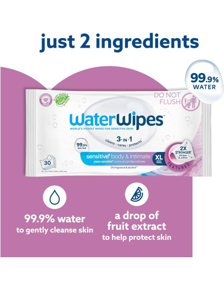 Toallitas Húmedas WaterWipes+ para Cuerpo e Íntimas, 180 Unidades Toallitas Húmedas WaterWipes+ para Cuerpo e Íntimas, 180 Unidades