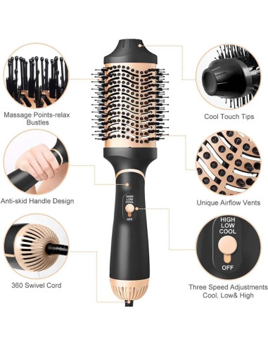 Cepillo Secador de Cabello 4 en 1 Ébano Dorado Mediano