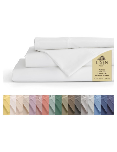 Juego de Sábanas Individual 100% Algodón Linen Home Blanco 3 Piezas Juego de Sábanas Individual 100% Algodón Linen Home Blanco 3 Piezas