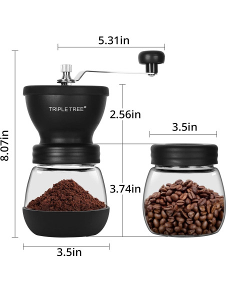 Molino de café manual Zaboro con muelas de cerámica y 2 tarros Molino de café manual Zaboro con muelas de cerámica y 2 tarros