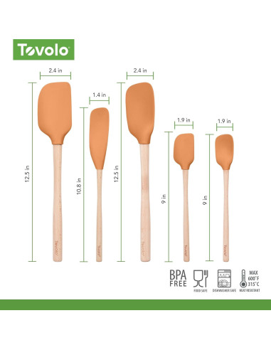 Juego de Espátulas de Silicona Tovolo 5 Piezas Mango Madera
