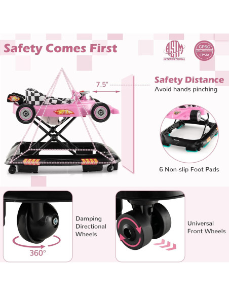 Andador 4 en 1 BABY JOY Plegable Rosa con Música y Luces Andador 4 en 1 BABY JOY Plegable Rosa con Música y Luces