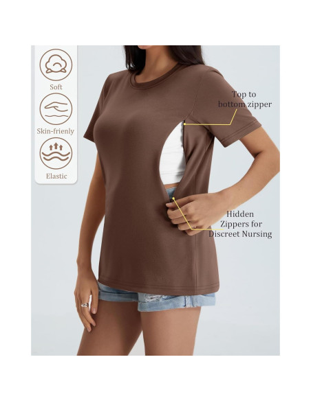 Paquete de 4 Camisetas de Lactancia Algodón Mujeres Cremallera Paquete de 4 Camisetas de Lactancia Algodón Mujeres Cremallera