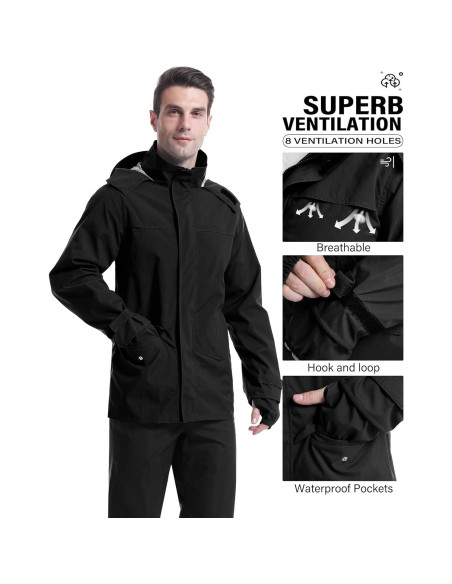 Traje de Lluvia Impermeable iCreek 2 Piezas Mediano Negro Traje de Lluvia Impermeable iCreek 2 Piezas Mediano Negro