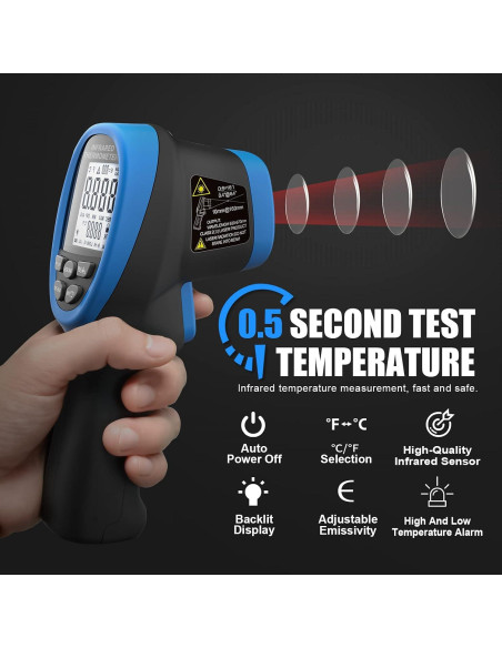 Pistola Termómetro Infrarrojo BTMETER BT-985C -50C a 800C Pistola Termómetro Infrarrojo BTMETER BT-985C -50C a 800C