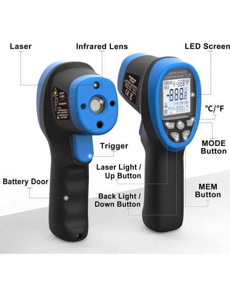 Pistola Termómetro Infrarrojo BTMETER BT-985C -50C a 800C Pistola Termómetro Infrarrojo BTMETER BT-985C -50C a 800C