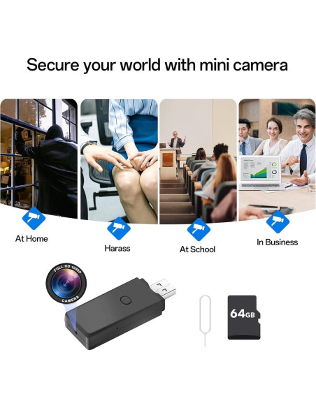 Cámara Oculta 1080P con USB 64GB Rumhams - Portátil Cámara Oculta 1080P con USB 64GB Rumhams - Portátil