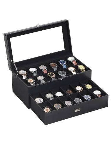Caja de Relojes AUTOARK de Cuero y Terciopelo 24 Relojes