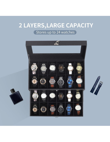Caja de Relojes AUTOARK de Cuero y Terciopelo 24 Relojes