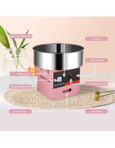 Máquina de Algodón de Azúcar ROVSUN 950W Acero Inoxidable