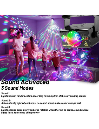 Luces de Fiesta LED YUEKEJI Disco Ball Activadas por Sonido