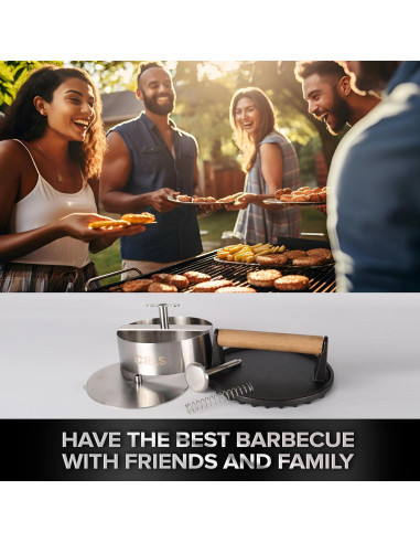 Juego de Parrilla CRLS para Hamburguesas - Prensa y Molde 14x11.4cm