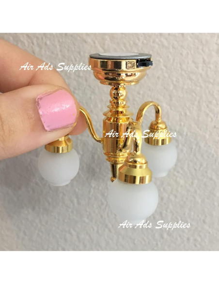 Candelabro de Techo LED Miniatura 1:12 Dorado Metal Candelabro de Techo LED Miniatura 1:12 Dorado Metal