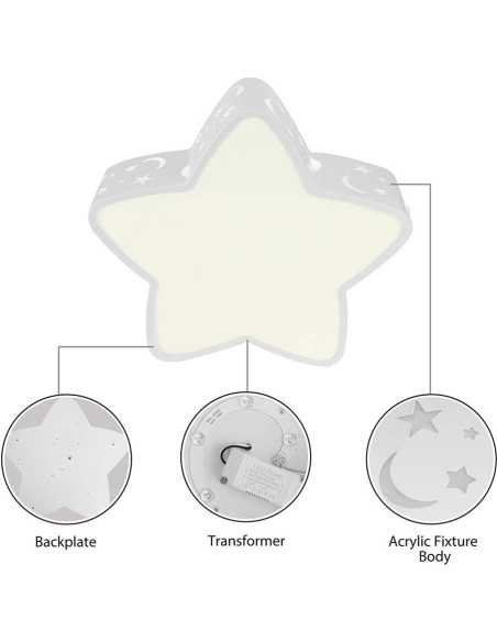 Luz de Techo LED LAKIQ Estrella 40 cm Blanca para Niños Luz de Techo LED LAKIQ Estrella 40 cm Blanca para Niños