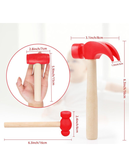 Juego de 3 Martillos de Madera Juguete Waenerec para Niños Juego de 3 Martillos de Madera Juguete Waenerec para Niños