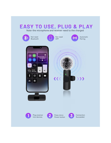 Micrófono Lavalier Inalámbrico Zyerch M02 para iPhone/iPad - 2 Pcs, Grabación Clara Micrófono Lavalier Inalámbrico Zyerch M02 para iPhone/iPad - 2 Pcs, Grabación Clara