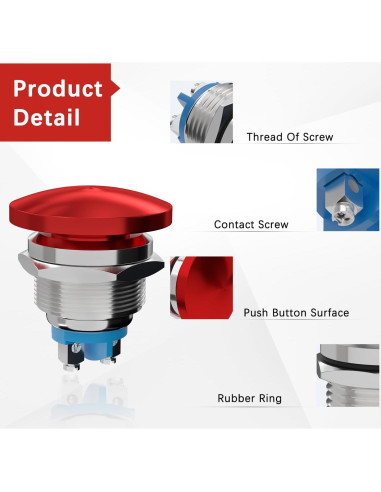Interruptor Pulsador Cabeza de Hongo APIELE 22mm Rojo IP65 250V 5A