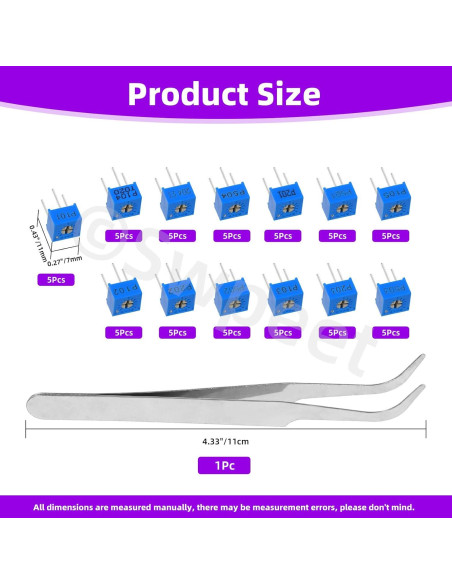 Kit 66Pcs Potenciómetros Ajustables Swpeet 3362 100-1M Ohm Kit 66Pcs Potenciómetros Ajustables Swpeet 3362 100-1M Ohm