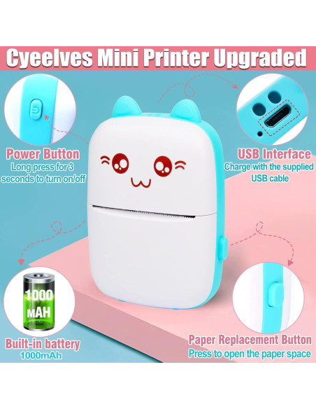 Impresora Térmica Mini Portátil Cyeelves con 6 Rollos de Papel Impresora Térmica Mini Portátil Cyeelves con 6 Rollos de Papel