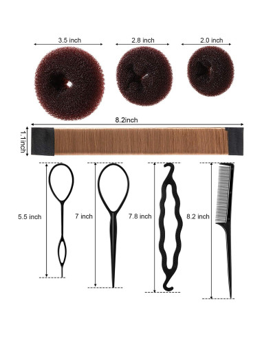 Juego de Estilizado de Cabello WILLBOND - 3 Donuts, 2 Formadores, 4 Herramientas