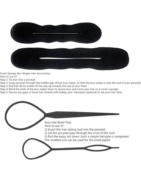Kit de Accesorios para Cabello iFlyMars - 3 Hacedores Donut, 10 Elásticos, 20 Pasadores Kit de Accesorios para Cabello iFlyMars - 3 Hacedores Donut, 10 Elásticos, 20 Pasadores