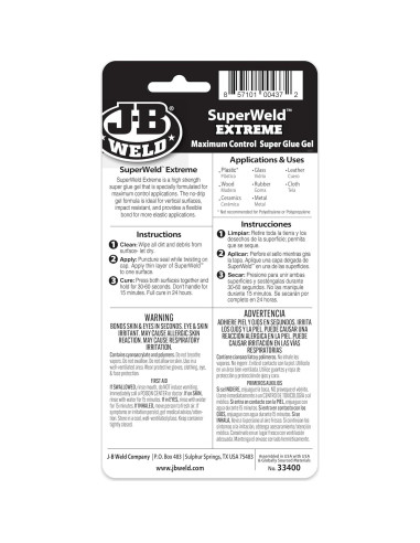 Pegamento SuperWeld Extreme J-B Weld 15g - Resistente y Rápido
