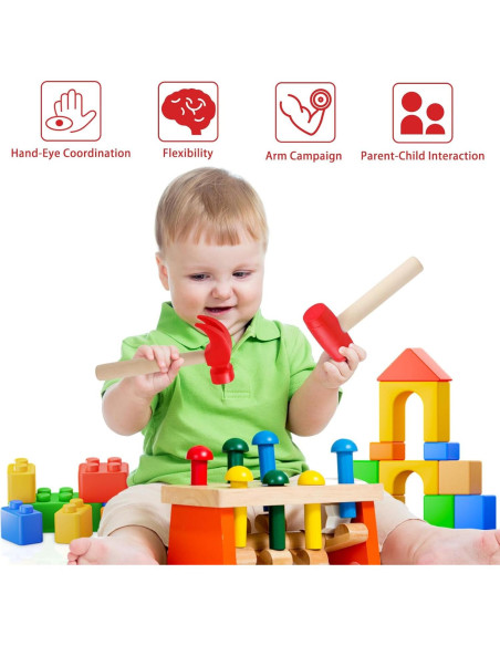 Juego de 3 Martillos de Madera Juguete Waenerec para Niños Juego de 3 Martillos de Madera Juguete Waenerec para Niños