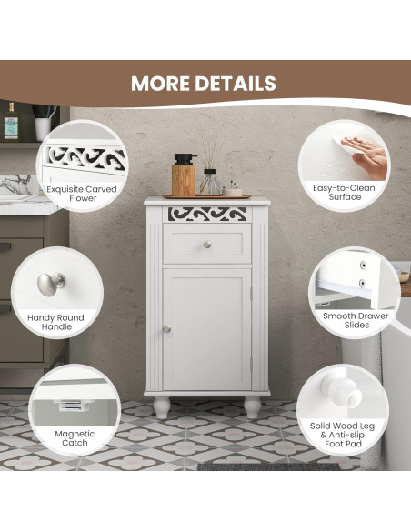 Gabinete de Almacenamiento Giantex Blanco con Cajón y Estantes Gabinete de Almacenamiento Giantex Blanco con Cajón y Estantes