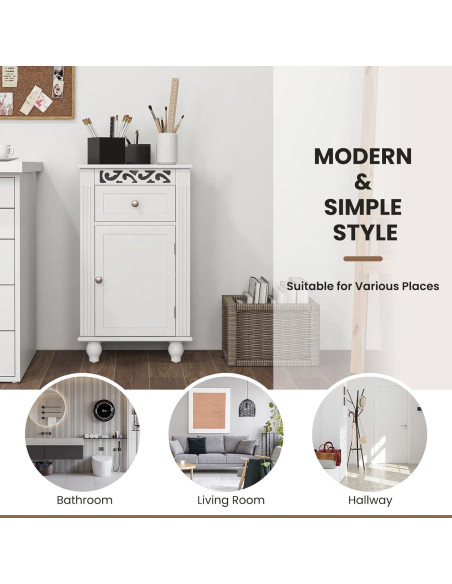Gabinete de Almacenamiento Giantex Blanco con Cajón y Estantes Gabinete de Almacenamiento Giantex Blanco con Cajón y Estantes