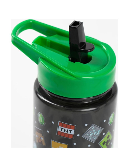 Botella de Agua Minecraft Creeper 750ml con Pajilla Negra Botella de Agua Minecraft Creeper 750ml con Pajilla Negra