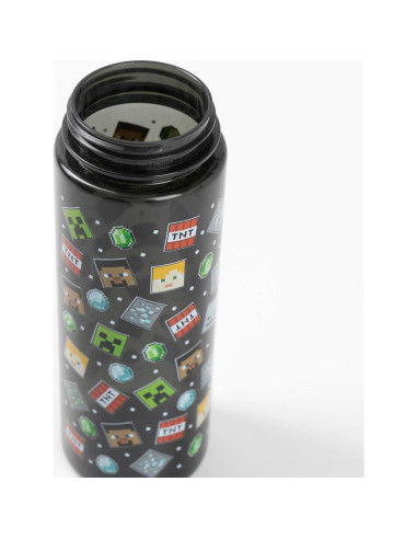 Botella de Agua Minecraft Creeper 750ml con Pajilla Negra
