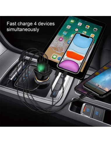 Cargador de Coche USB HOBAGA 4 Puertos 9.6A QC 3.0 Negro